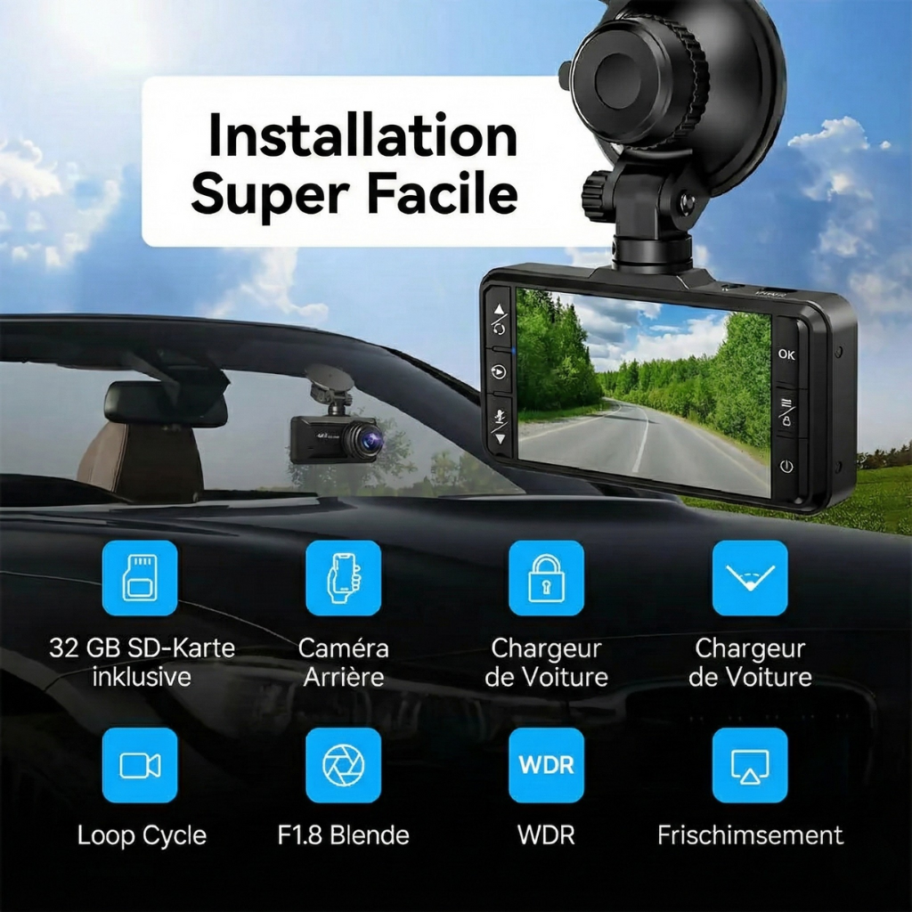 Dashcam 4K Ultra HD – Écran 3,9" – Avolo