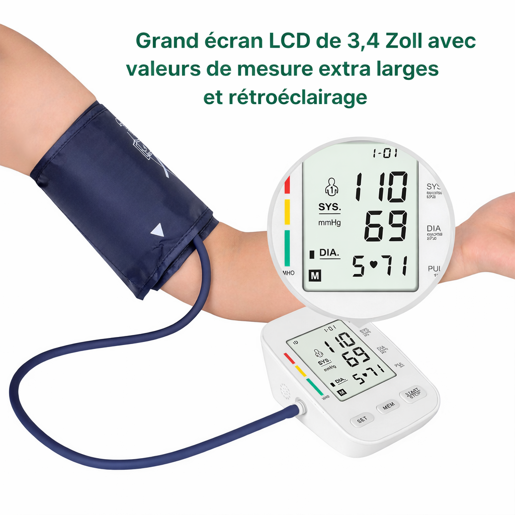 Tensiomètre Électronique à Bras – Écran Digital Brassard confortable avec mémoire – Mesure tension et pouls