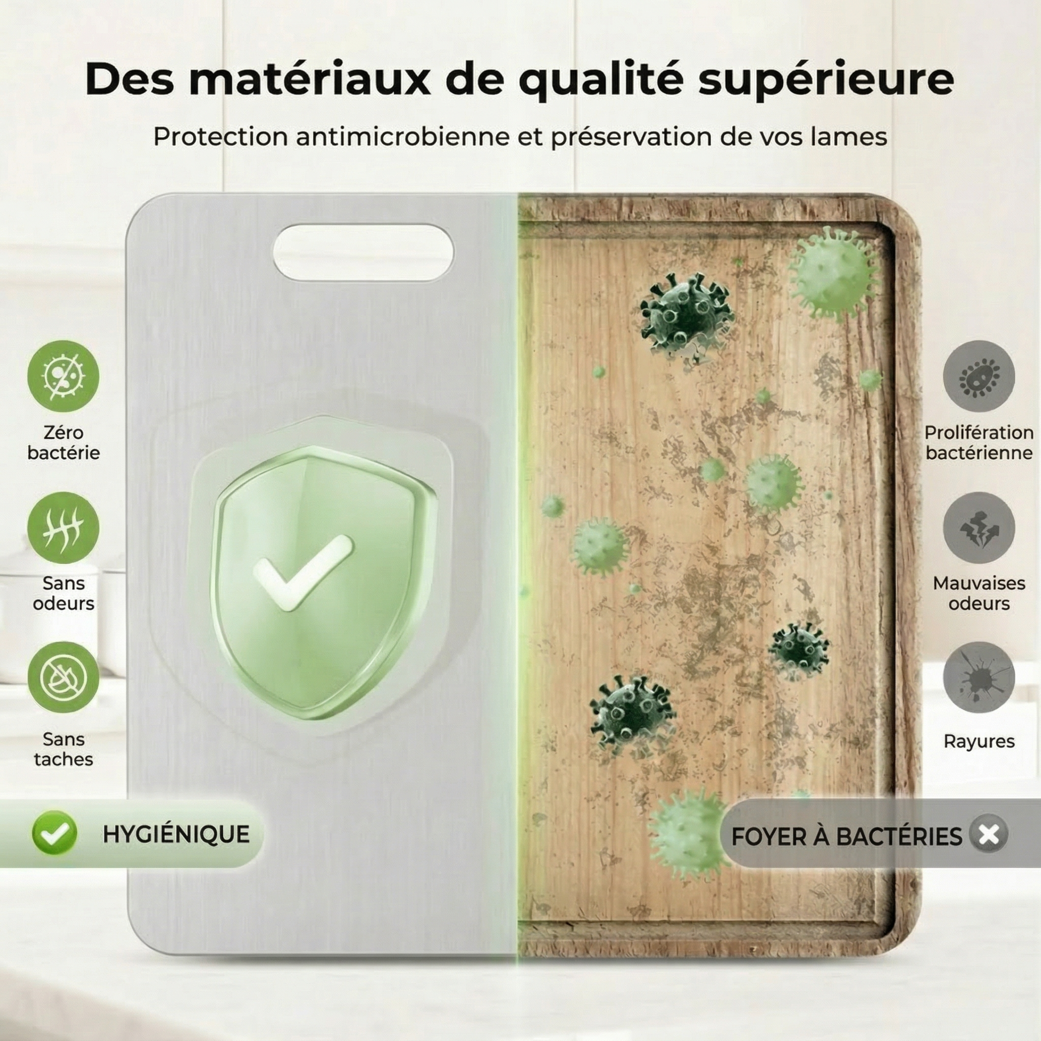 Avolo Planche à découper en inox — 100 % acier inoxydable, sans substances nocives, compatible lave-vaisselle